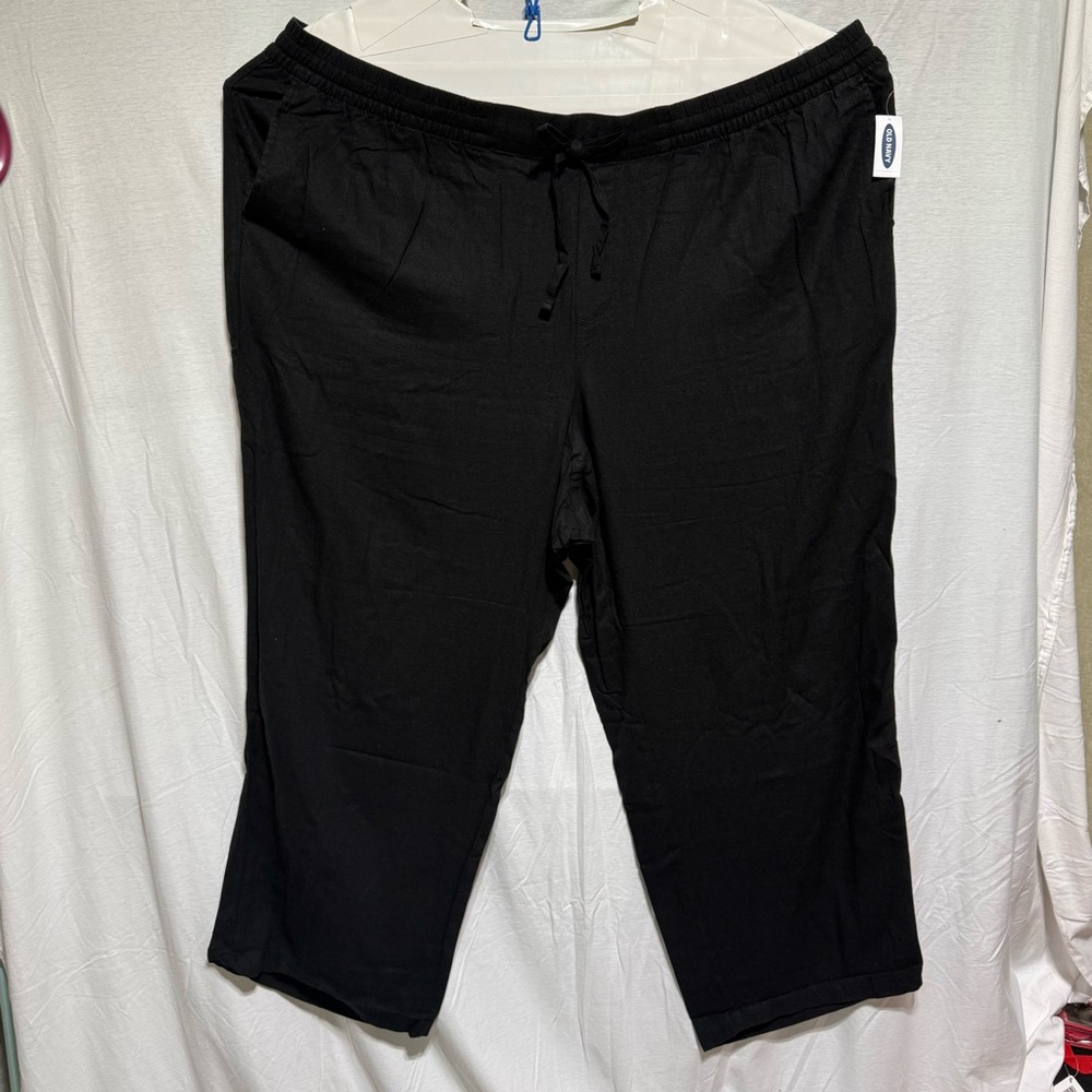 Old Navy Womens Pants 4XL Black Linen Blend Wide Leg High Rise PullOn Drawstring